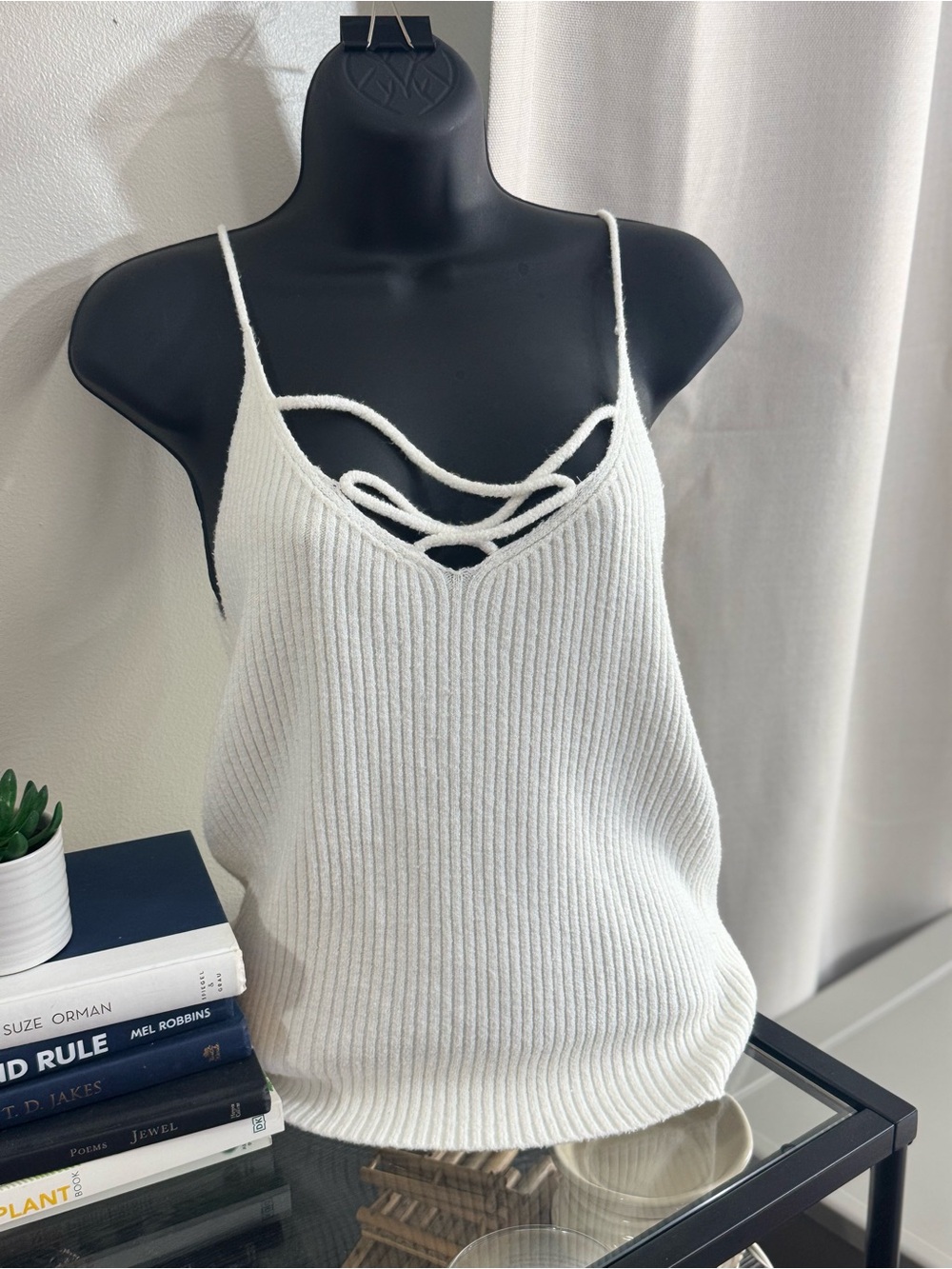 American Eagle Outfitters Cream Ribbed Sweater Knit Cami Tank – XL Worn Once